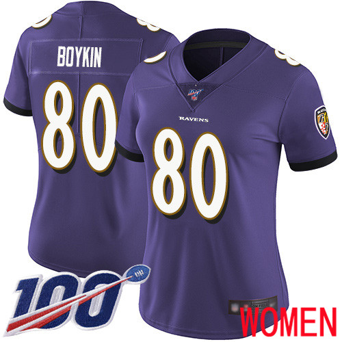 Baltimore Ravens Limited Purple Women Miles Boykin Home Jersey NFL Football 80 100th Season Vapor Untouchable